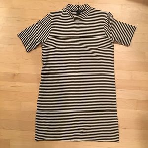 Striped high neck shift dress